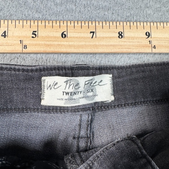 Free People Jeans Womens 24x31 Black Cotton Denim Flared Leg Raw Hem We the Free - Picture 4 of 9
